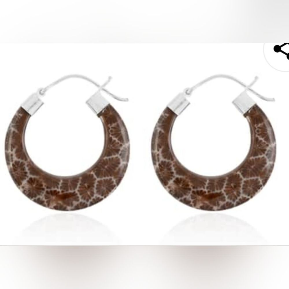 Brown Coral Hoop Earrings in Sterling Silver